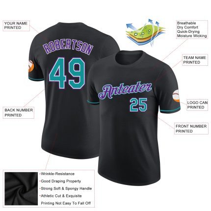 Personalized Performance T-Shirt in Black Teal-Purple for Men and Women Personalized Black Teal-Purple Performance T-Shirt