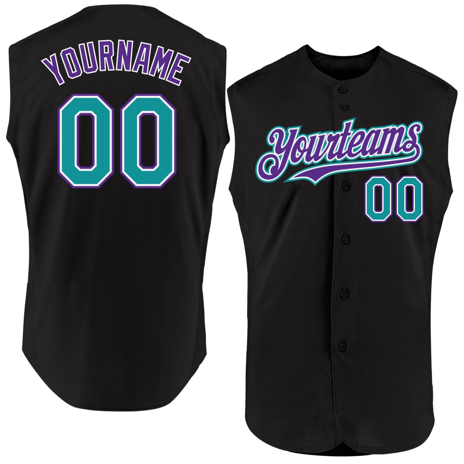 Personalized Black Teal Purple Baseball Jersey for Men and Women, Sleeveless Design Personalized Black Teal-Purple Sleeveless