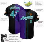 Personalized Baseball Jersey in Black Teal-Purple Split Design - Custom Fashion Sportswear Personalized Black Teal-Purple