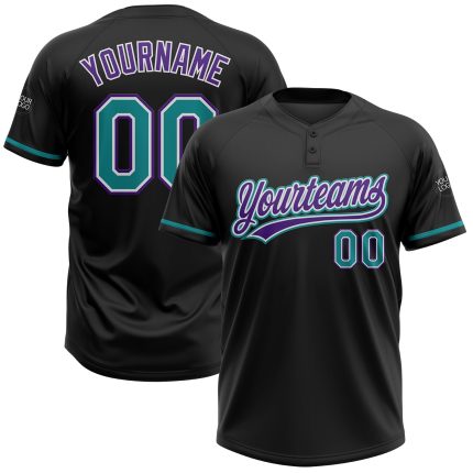 Personalized Unisex Softball Jersey in Black Teal-Purple - Two-Button Design, Soft and Comfortable Fit Personalized Black