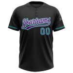 Custom Team Softball Jersey - Personalized Unisex Black Teal-Purple Two-Button with Name and Number Personalized Black Teal-Purple