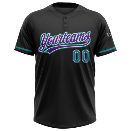 Custom Team Softball Jersey - Personalized Unisex Black Teal-Purple Two-Button with Name and Number Personalized Black Teal-Purple