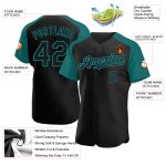 Personalized Black Teal Baseball Jersey with Raglan Sleeves for Men and Women Personalized Black Teal Raglan Sleeves Baseball