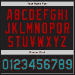 Personalized Custom Baseball Jersey with Name and Number, Black Teal-Red Authentic Raglan Sleeves Personalized Black Teal-Red