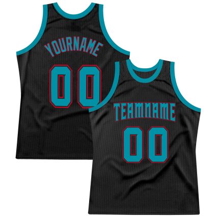 Custom Black Teal-Red Throwback Basketball Jersey - Personalized Sports Apparel Personalized Black Teal-Red Throwback Basketball