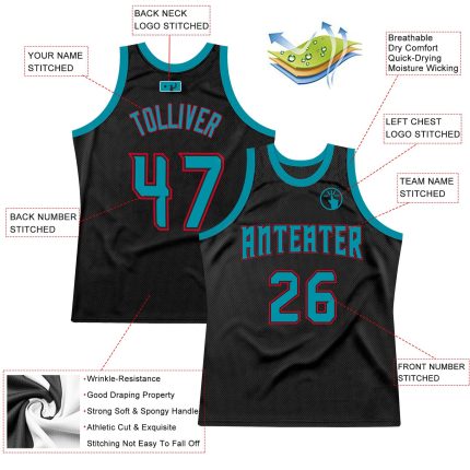 Custom Black Teal-Red Throwback Basketball Jersey - Personalized Sports Apparel Personalized Black Teal-Red Throwback Basketball