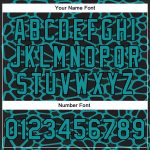 Custom Varsity Letterman Jacket with Personalized Name and Number, Black Teal Spotted 3D Pattern Design, Full-Snap Bomber Style