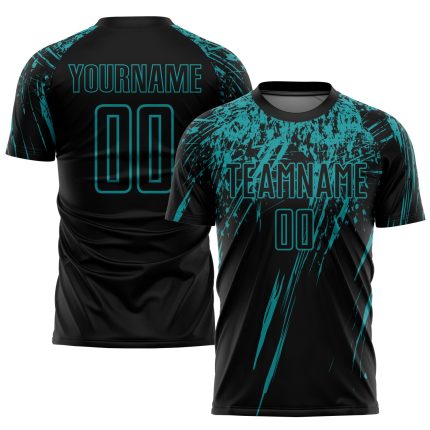 Custom Black Teal Soccer Jersey Uniform for Sublimation - Personalized Design 2 Personalized Black Teal Sublimation Soccer