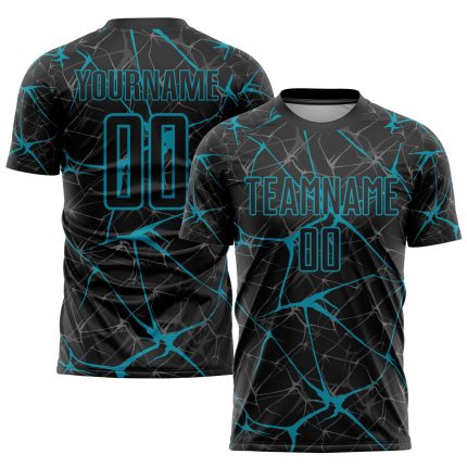 Personalized Black Teal Soccer Jersey Sublimation Uniform for Men, Women, Kids - Customizable 3 Personalized Black Teal Sublimation