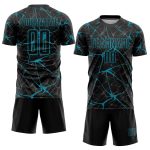 Personalized Black Teal Soccer Jersey Sublimation Uniform for Men, Women, Kids - Customizable 3 Personalized Black Teal Sublimation