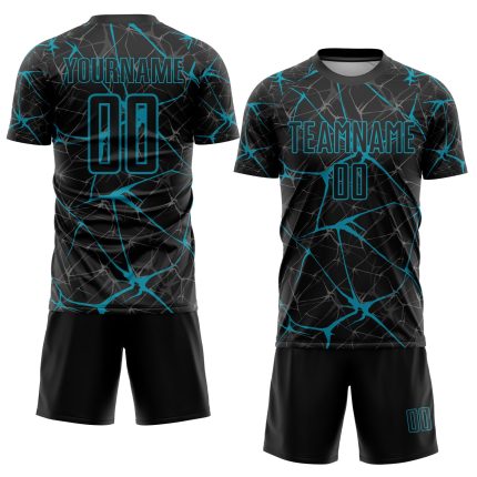 Personalized Black Teal Soccer Jersey Sublimation Uniform for Men, Women, Kids - Customizable 3 Personalized Black Teal Sublimation
