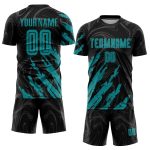 Personalized Soccer Jersey Black Teal Sublimation Uniform for Kids 4 Personalized Black Teal Sublimation Soccer Uniform Jersey