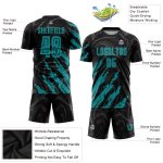 Personalized Soccer Jersey Black Teal Sublimation Uniform for Kids 4 Personalized Black Teal Sublimation Soccer Uniform Jersey