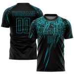 Personalized Teal Black Soccer Jersey Uniform - Custom Sublimation Design Personalized Black Teal Sublimation Soccer Uniform