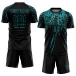 Personalized Teal Black Soccer Jersey Uniform - Custom Sublimation Design Personalized Black Teal Sublimation Soccer Uniform