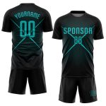 Custom Soccer Jersey with Personalized Name and Number - Black Teal Sublimation Team Uniform Personalized Black Teal Sublimation