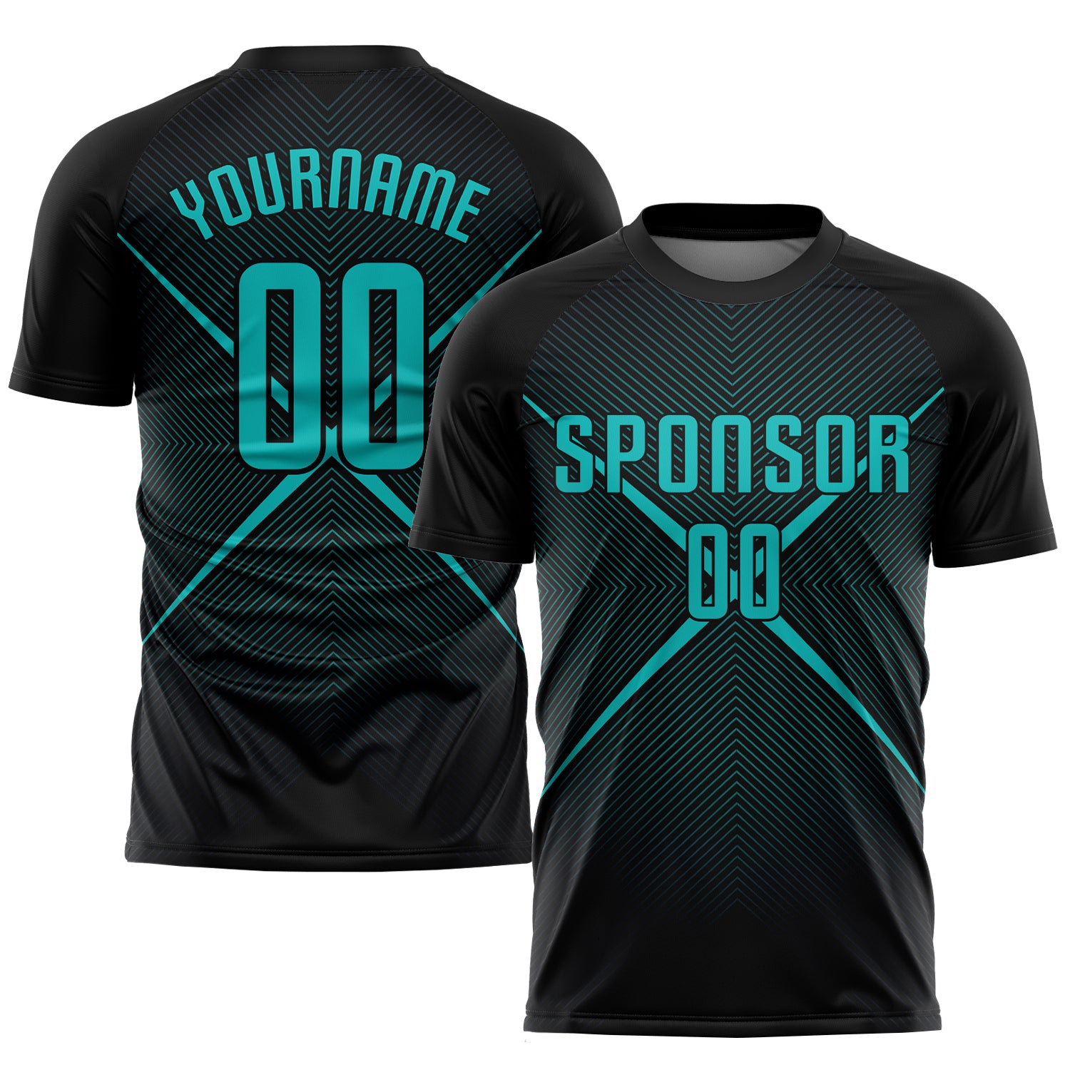 Custom Soccer Jersey with Personalized Name and Number - Black Teal Sublimation Team Uniform Personalized Black Teal Sublimation