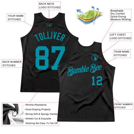 Personalized Basketball Jersey Black Teal Throwback Style 2 - Custom Sports Apparel for Fans Personalized Black Teal Throwback