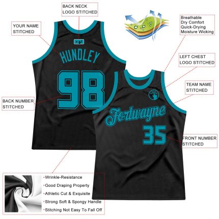 Personalized Teal Black Throwback Basketball Jersey for Men and Women Personalized Black Teal Throwback Basketball Jersey