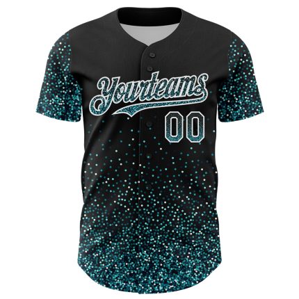 Personalized 3D Abstract Black Teal White Glitter Baseball Jersey - Custom Colorful Dot Design Personalized Black Teal-White