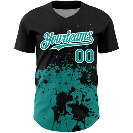 Personalized 3D Abstract Splash Baseball Jersey - Black Teal White Grunge Art Design Personalized Black Teal-White 3D Abstract