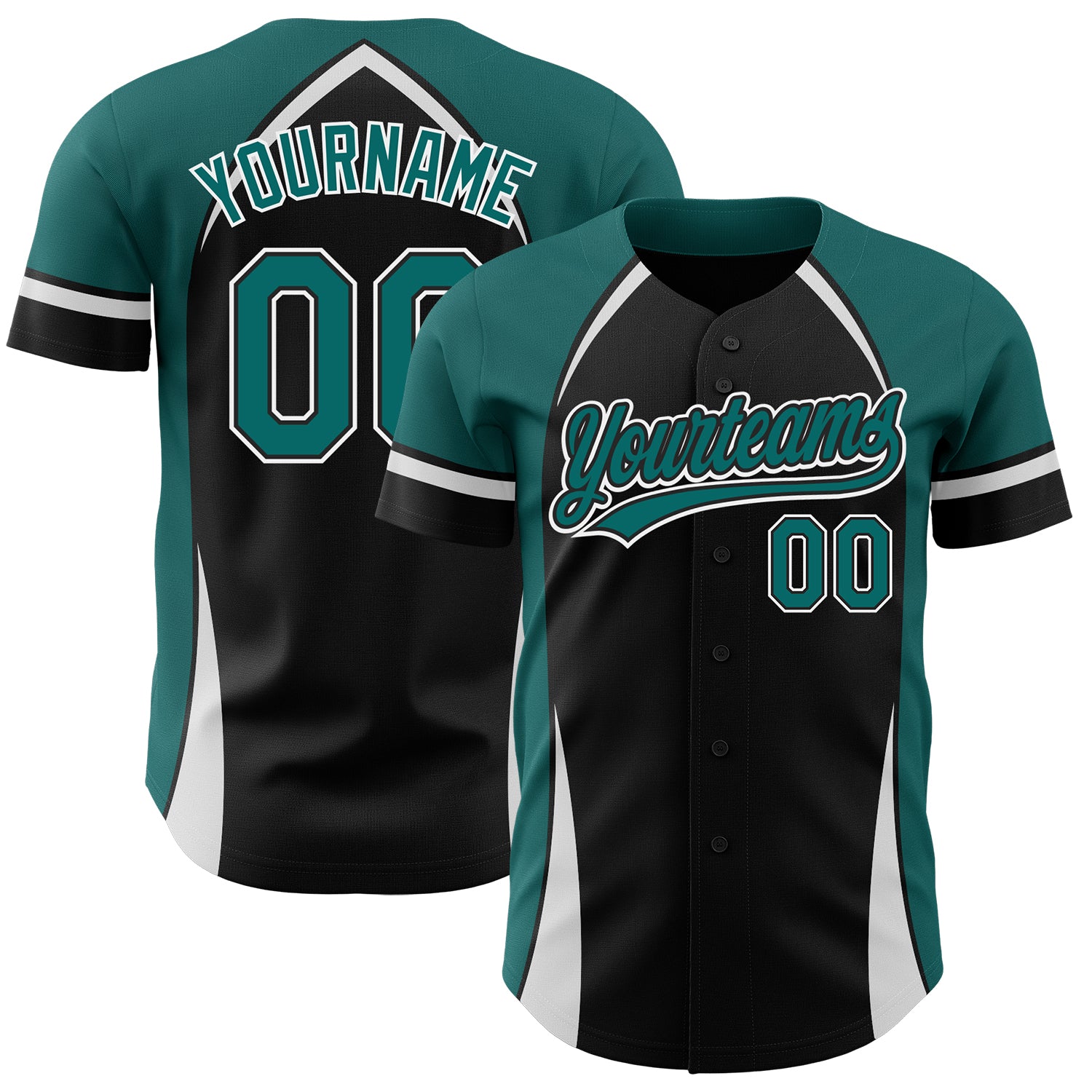 Personalized 3D Curve Baseball Jersey - Black Teal White Design Personalized Black Teal-White 3D Curve Solid Baseball Jersey