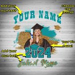 Personalized Graduation T-Shirt Black Teal White 3D Design Custom Apparel Personalized Black Teal-White 3D Graduation Performance