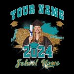 Personalized Graduation T-Shirt Black Teal White 3D Design Custom Apparel Personalized Black Teal-White 3D Graduation Performance