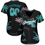 Personalized 3D Hawaii Palm Trees Baseball Jersey in Black Teal-White Personalized Black Teal-White 3D Hawaii Palm Trees