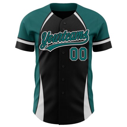 Custom Name and Number Authentic Baseball Jersey, Personalized 3D Pattern in Black Teal White - Team Apparel Personalized