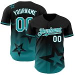 Custom Name Number Baseball Jersey Gradient Twinkle Star 3D Pattern Design Black Teal White Authentic Team Personalized Black