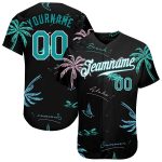 Custom Name and Number Baseball Jersey with Personalized Black Teal-White 3D Palm Trees Design - Authentic Hawaii Team Apparel
