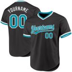 Custom Name Number Baseball Jersey - Personalized Authentic Black Teal-White Throwback Design Personalized Black Teal-White