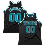 Custom Team Basketball Jersey with Personalized Name and Number - Black Teal-White Authentic Throwback Style Personalized