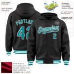 Custom Name Number Varsity Letterman Hoodie Jacket Personalized Black Teal White Bomber Full-Snap Design Personalized Black