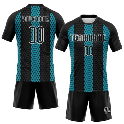 Custom Personalized Volleyball Uniform Jersey Black Teal White Geometric Shape with Custom Name and Number Personalized Black