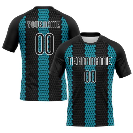 Custom Personalized Volleyball Uniform Jersey Black Teal White Geometric Shape with Custom Name and Number Personalized Black