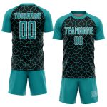 Personalized Geometric Shapes Soccer Jersey - Black Teal-White Sublimation Uniform Personalized Black Teal-White Geometric