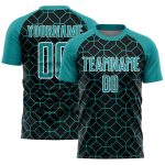 Custom Soccer Jersey with Personalized Name & Number - Black Teal-White Geometric Shapes Design Personalized Black Teal-White