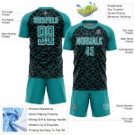 Personalized Geometric Shapes Soccer Jersey - Black Teal-White Sublimation Uniform Personalized Black Teal-White Geometric