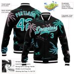 Hawaii Palm Trees 3D Personalized Varsity Letterman Jacket Black Teal White Full-Snap Bomber Personalized Black Teal-White