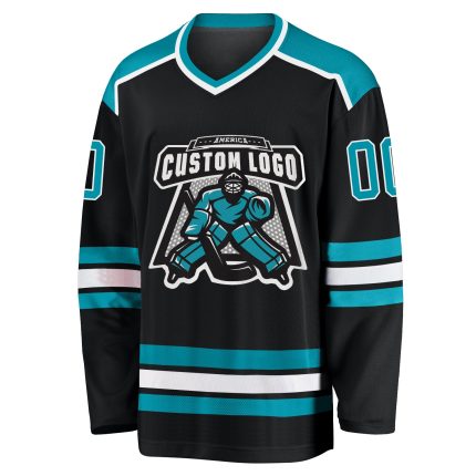 Custom Hockey Jersey in Black, Teal, and White - Personalized Sports Apparel Personalized Black Teal-White Hockey Jersey