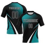 Custom Name and Number Volleyball Jersey - Personalized Black Teal-White Lines and Dots Uniform Personalized Black Teal-White
