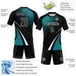Custom Name and Number Volleyball Jersey - Personalized Black Teal-White Lines and Dots Uniform Personalized Black Teal-White