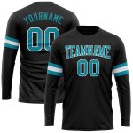 Personalized Long Sleeve Performance T-Shirt in Black, Teal, and White Personalized Black Teal-White Long Sleeve Performance