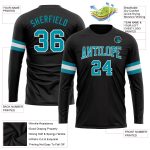 Personalized Long Sleeve Performance T-Shirt in Black, Teal, and White Personalized Black Teal-White Long Sleeve Performance