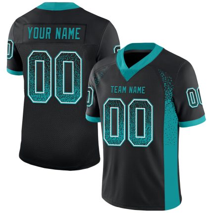 Custom Black Teal-White Mesh Football Jersey, Personalized Team Name and Number, Drift Fashion Personalized Black Teal-White