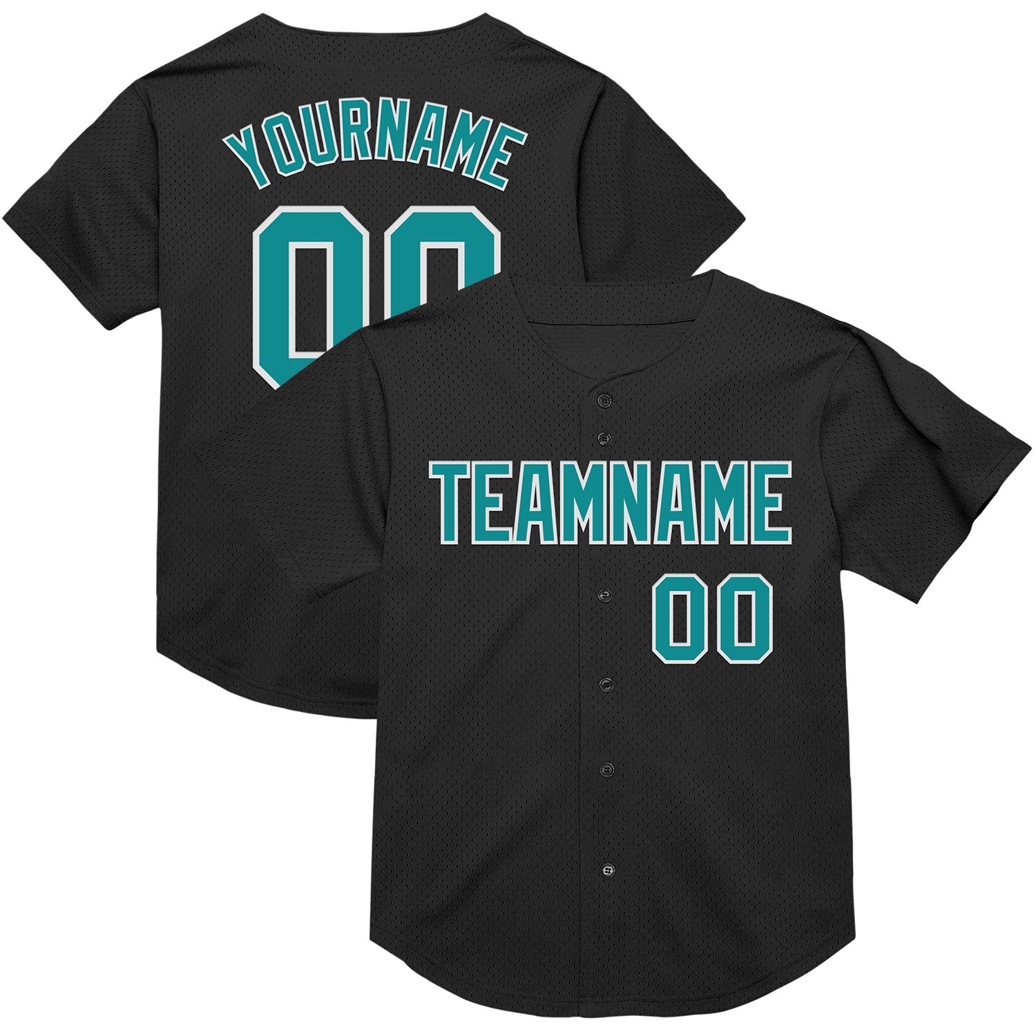 Personalized Black Teal White Throwback Baseball Jersey for Men and Women Personalized Black Teal-White Mesh Throwback Baseball