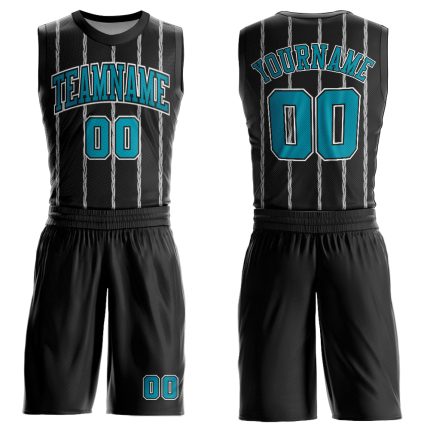 Custom Basketball Jersey with Name and Number - Personalized Black Teal-White Round Neck Sublimation Suit Personalized Black