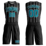 Personalized Basketball Jersey Sublimation Suit - Black Teal White Round Neck Personalized Black Teal-White Round Neck Sublimation